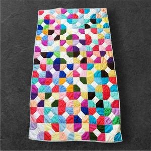 Vintage Hand Sewn Childs Colorful Patchwork Quilt Block color By Karen 66x39